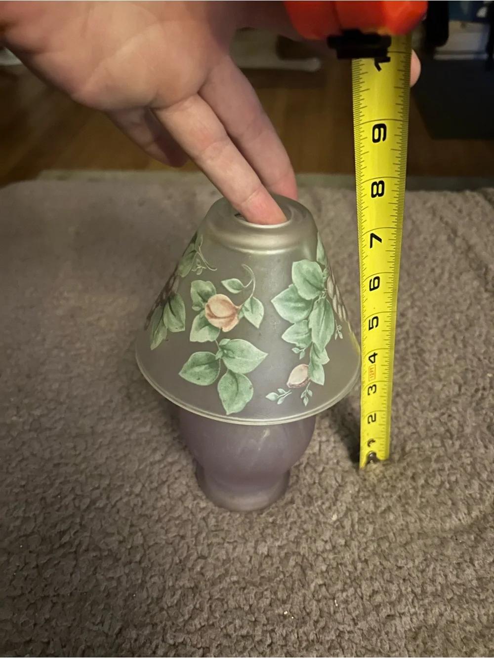 Pfaltzgraff Frosted Purple Glass Lantern with Hand-Painted Floral Shade